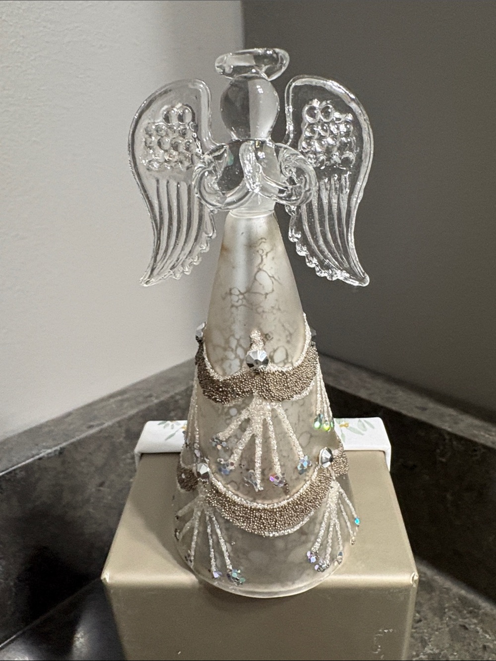 Pier 1 Glass Angel Christmas Figurine with Original Box